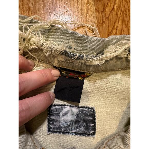 Vintage 90s Jinglers Fade Out Distressed Yellow Bleached Jean Denim Jacket XL - Picture 9 of 12